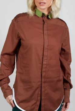Longline Cotton Shirt in Brown