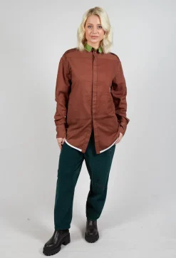 Longline Cotton Shirt in Brown