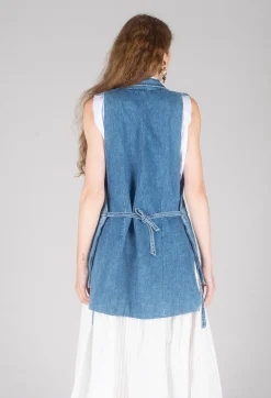Longline Denim Waistcoat in Celeste