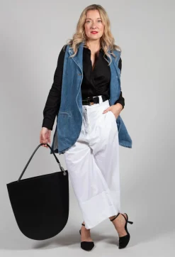 Longline Denim Waistcoat in Celeste