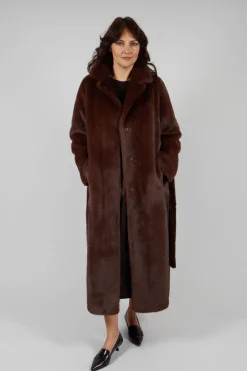 Longline Faux Fur Coat in Chocolate