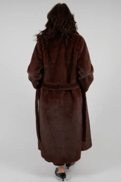Longline Faux Fur Coat in Chocolate