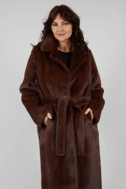 Longline Faux Fur Coat in Chocolate
