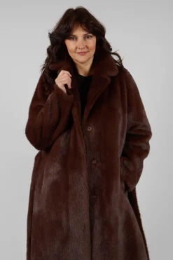 Longline Faux Fur Coat in Chocolate