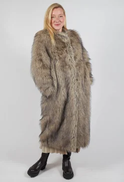 Longline Fur Coat in Cream Sfumato
