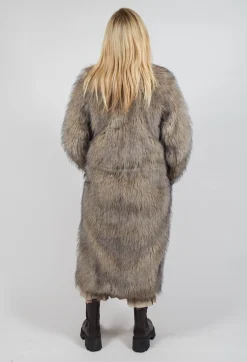 Longline Fur Coat in Cream Sfumato