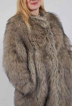 Longline Fur Coat in Cream Sfumato