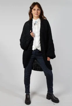 Longline Hand Knitted Cardigan in Black