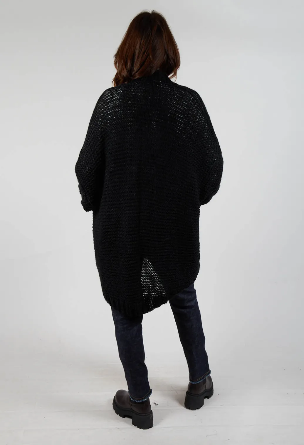 Longline Hand Knitted Cardigan in Black