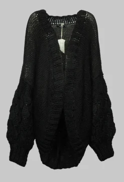 Longline Hand Knitted Cardigan in Black