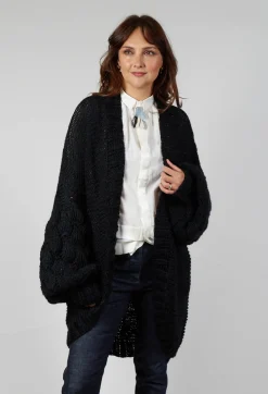 Longline Hand Knitted Cardigan in Black
