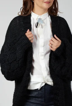 Longline Hand Knitted Cardigan in Black