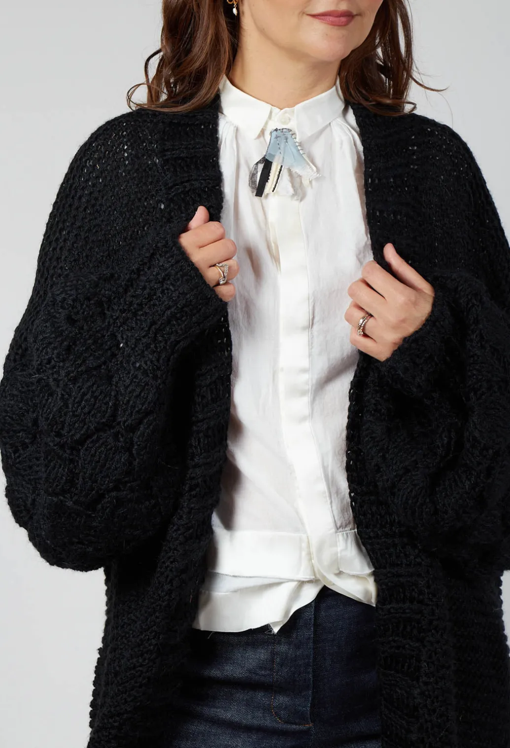 Longline Hand Knitted Cardigan in Black