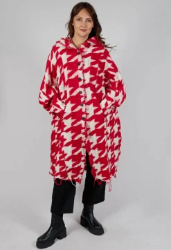 Longline Hooded Cardigan in Cardinal Bone Jacquard