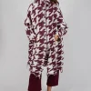 Longline Hooded Cardigan in Merlot Bone Jacquard