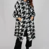 Longline Hooded Cardigan in Black Bone Jacquard