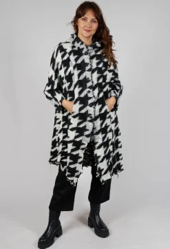 Longline Hooded Cardigan in Black Bone Jacquard