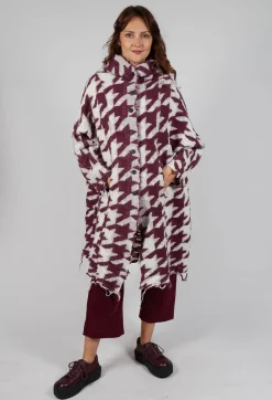 Longline Hooded Cardigan in Merlot Bone Jacquard