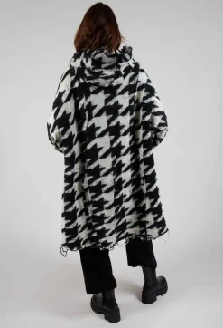 Longline Hooded Cardigan in Black Bone Jacquard