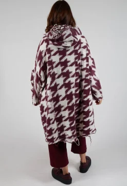 Longline Hooded Cardigan in Merlot Bone Jacquard