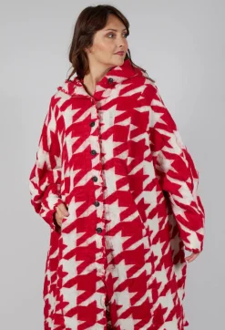 Longline Hooded Cardigan in Cardinal Bone Jacquard