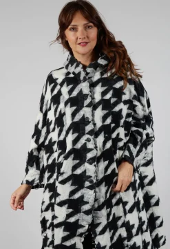 Longline Hooded Cardigan in Black Bone Jacquard