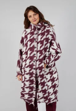 Longline Hooded Cardigan in Merlot Bone Jacquard
