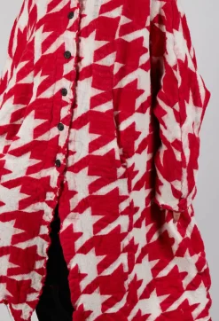 Longline Hooded Cardigan in Cardinal Bone Jacquard