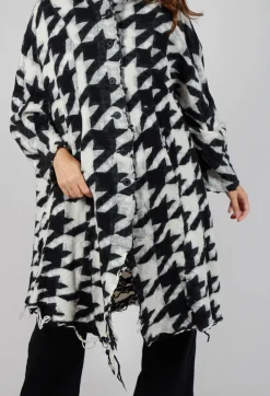 Longline Hooded Cardigan in Black Bone Jacquard