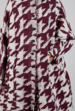 Longline Hooded Cardigan in Merlot Bone Jacquard