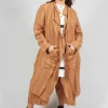Longline Jacket with Double Lapel in Brown