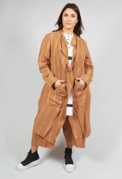 Longline Jacket with Double Lapel in Brown