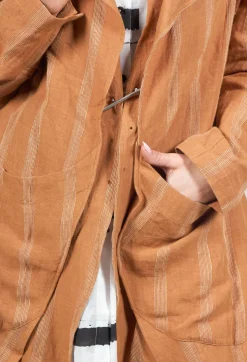 Longline Jacket with Double Lapel in Brown