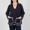 Longline Jumper with Contrasting Detail in Dark Navy and White