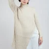 Longline Jumper with Shirt Detail in Cream