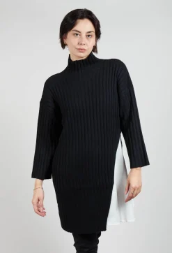 Longline Jumper with Shirt Detail in Black