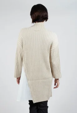 Longline Jumper with Shirt Detail in Cream