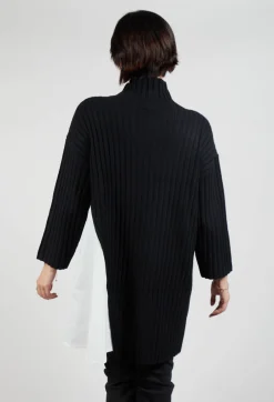 Longline Jumper with Shirt Detail in Black