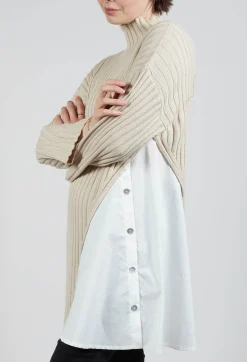 Longline Jumper with Shirt Detail in Cream