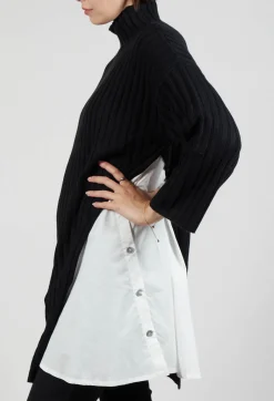 Longline Jumper with Shirt Detail in Black