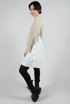 Longline Jumper with Shirt Detail in Cream