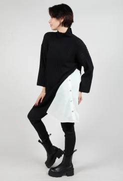 Longline Jumper with Shirt Detail in Black
