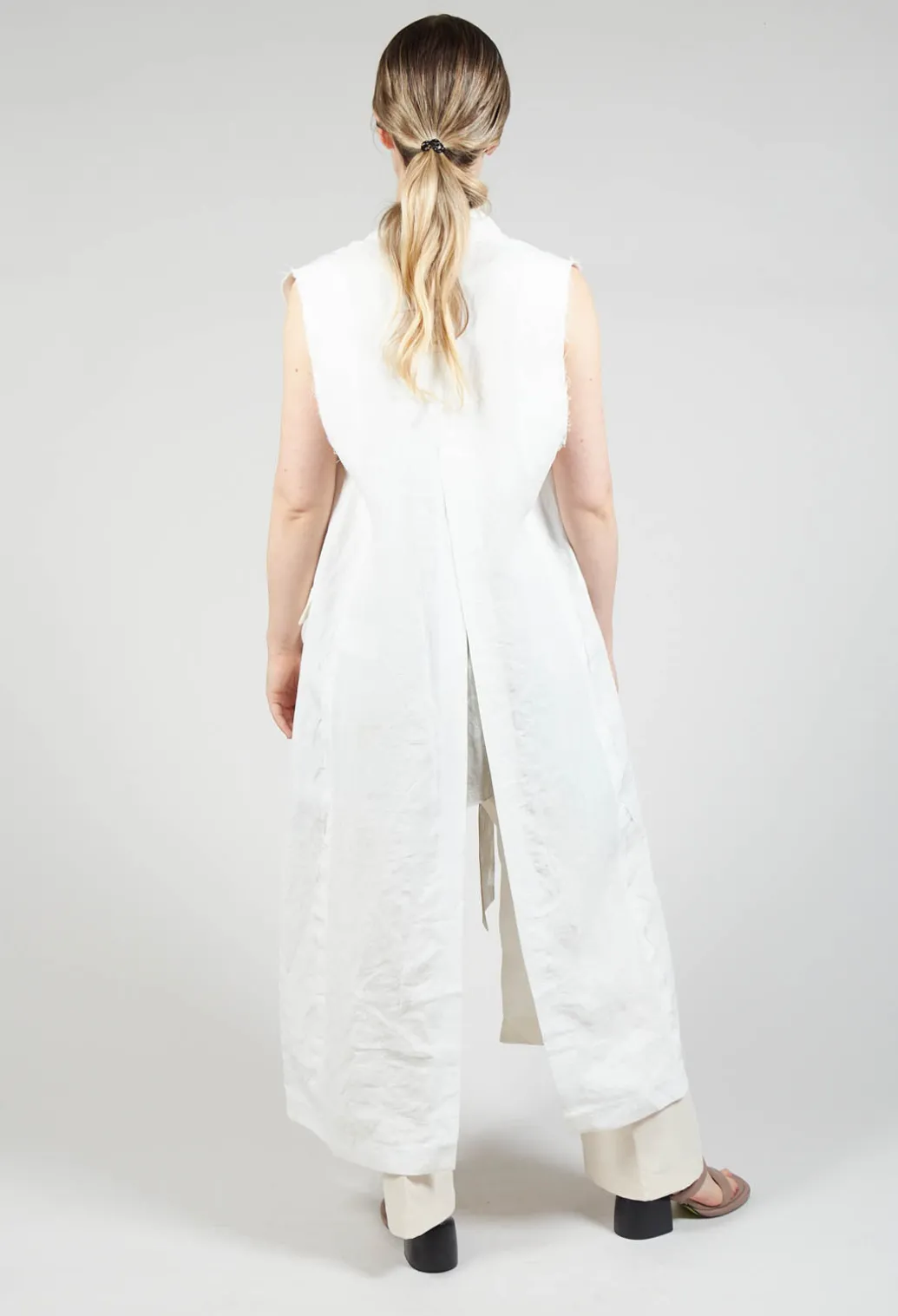 Longline Linen Waistcoat in White