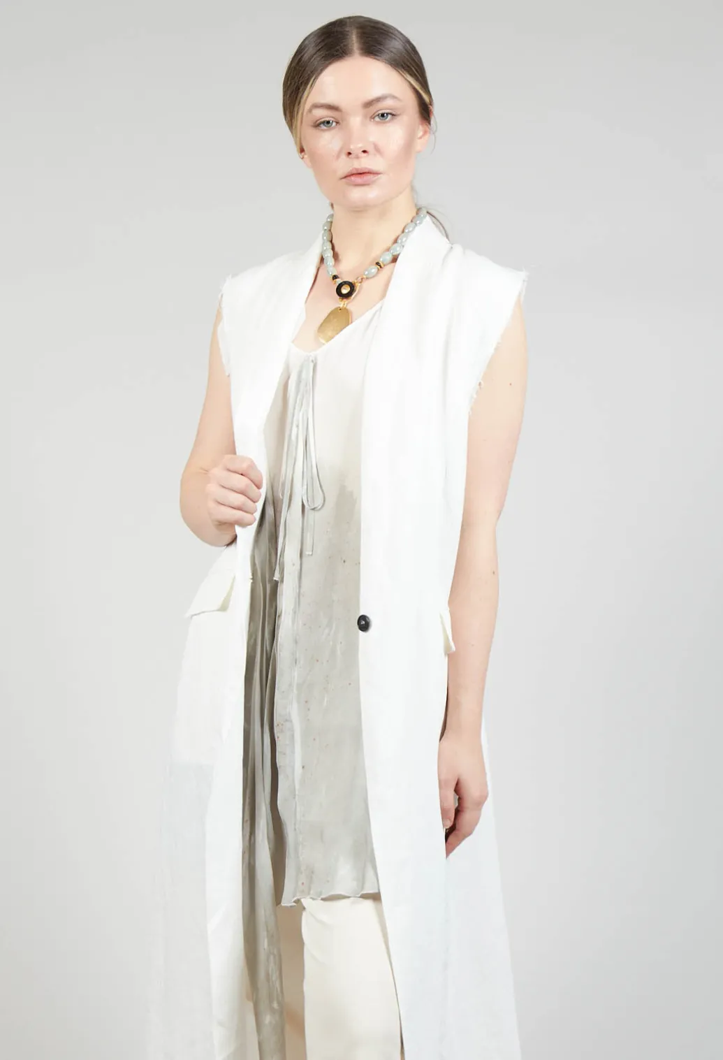 Longline Linen Waistcoat in White