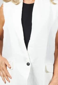 Longline Linen Waistcoat in White