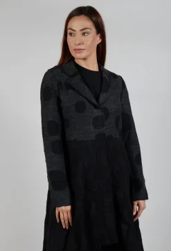 Longline Polka Dot Coat in Charcoal Grey