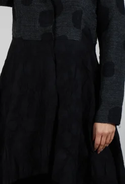 Longline Polka Dot Coat in Charcoal Grey