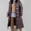 Longline Puffer Coat in Mud