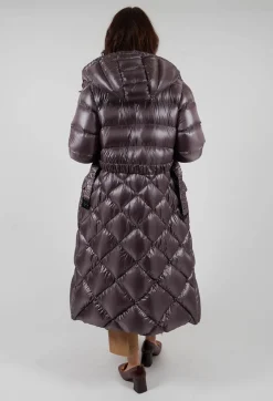 Longline Puffer Coat in Mud