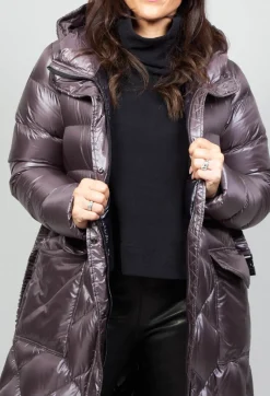 Longline Puffer Coat in Mud